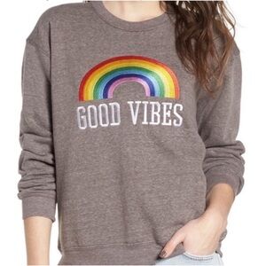Sub_Urban Riot Good Vibes Embroidered Rainbow Crew Neck Sweatshirt Grey Small
